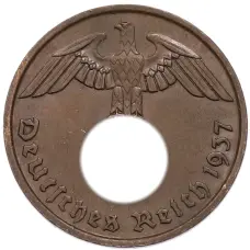 Монета 2 рейхспфеннига 1937 года D Германия (аверс)