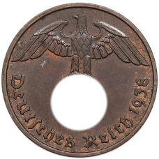 Монета 2 рейхспфеннига 1938 года F Германия (аверс)