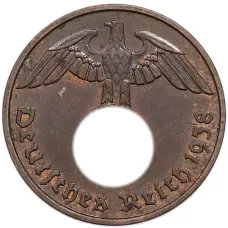 Монета 2 рейхспфеннига 1938 года F Германия (аверс)