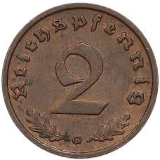 Монета 2 рейхспфеннига 1939 года G Германия (реверс)