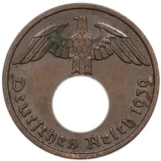 Монета 2 рейхспфеннига 1939 года F Германия (аверс)