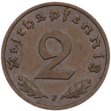 Монета 2 рейхспфеннига 1939 года F Германия (реверс)