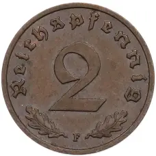 Монета 2 рейхспфеннига 1939 года F Германия (реверс)