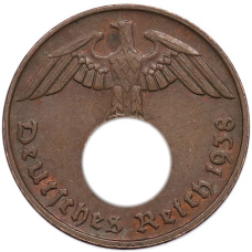 Монета 2 рейхспфеннига 1938 года E Германия (аверс)