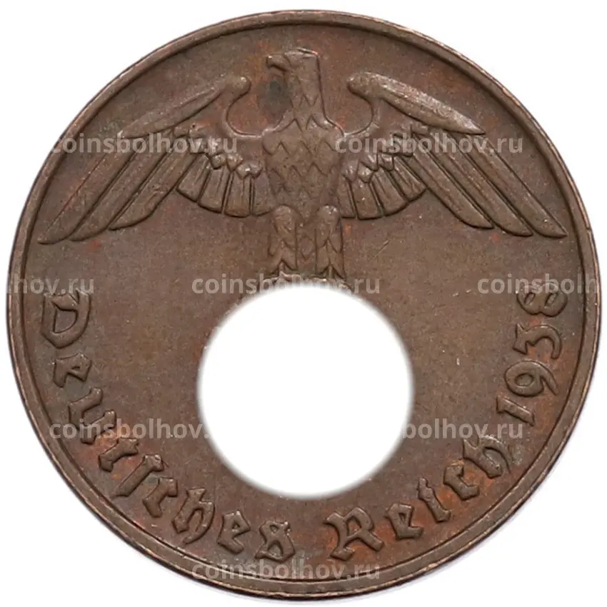 Монета 2 рейхспфеннига 1938 года E Германия