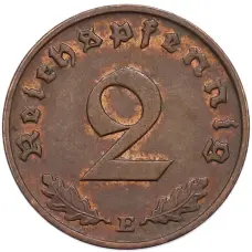 Монета 2 рейхспфеннига 1938 года E Германия (реверс)