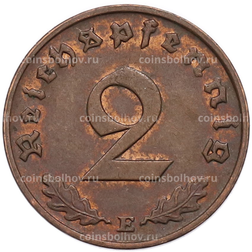Монета 2 рейхспфеннига 1938 года E Германия (вид 2)