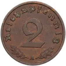 Монета 2 рейхспфеннига 1937 года A Германия (реверс)