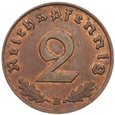 Монета 2 рейхспфеннига 1939 года B Германия (реверс)