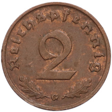 Монета 2 рейхспфеннига 1939 года G Германия (реверс)