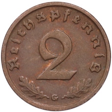 Монета 2 рейхспфеннига 1938 года G Германия (реверс)