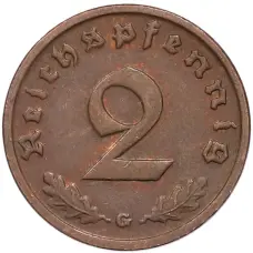 Монета 2 рейхспфеннига 1938 года G Германия (реверс)