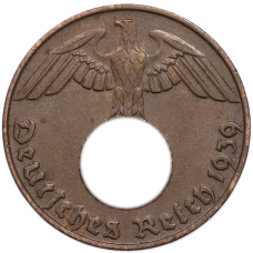 Монета 2 рейхспфеннига 1939 года D Германия (аверс)