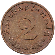 Монета 2 рейхспфеннига 1940 года A Германия (реверс)