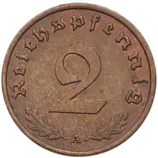 Монета 2 рейхспфеннига 1940 года A Германия (реверс)