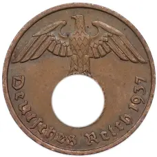 Монета 2 рейхспфеннига 1937 года A Германия (аверс)