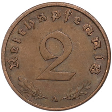 Монета 2 рейхспфеннига 1937 года A Германия (реверс)