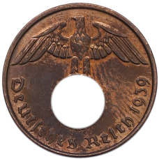 Монета 2 рейхспфеннига 1939 года D Германия (аверс)