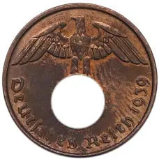 Монета 2 рейхспфеннига 1939 года D Германия (аверс)