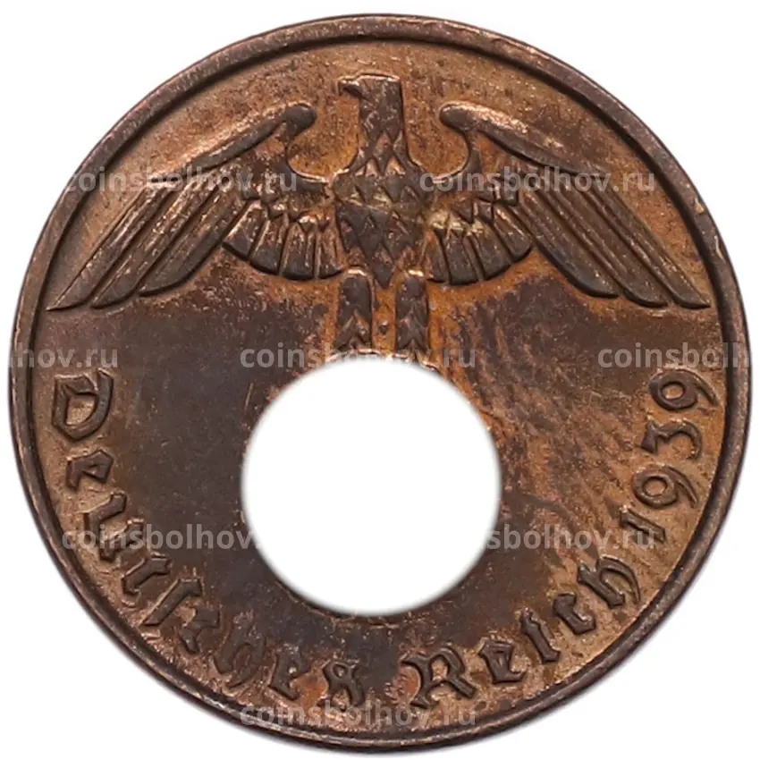 Монета 2 рейхспфеннига 1939 года D Германия