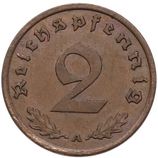 Монета 2 рейхспфеннига 1940 года A Германия (реверс)