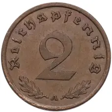 Монета 2 рейхспфеннига 1940 года A Германия (реверс)