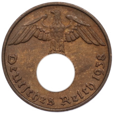 Монета 2 рейхспфеннига 1938 года D Германия (аверс)
