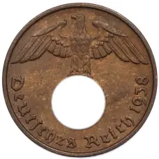 Монета 2 рейхспфеннига 1938 года D Германия (аверс)