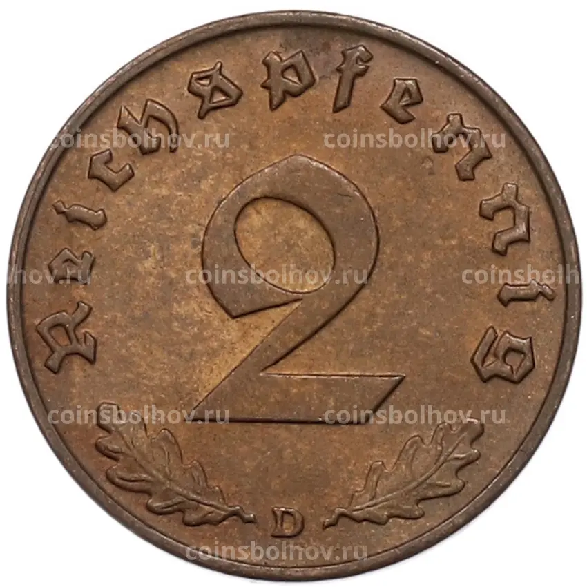 Монета 2 рейхспфеннига 1938 года D Германия (вид 2)