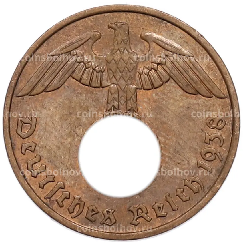 Монета 2 рейхспфеннига 1938 года F Германия