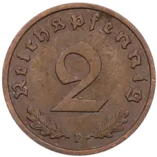 Монета 2 рейхспфеннига 1939 года F Германия (реверс)