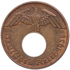 Монета 2 рейхспфеннига 1938 года E Германия (аверс)