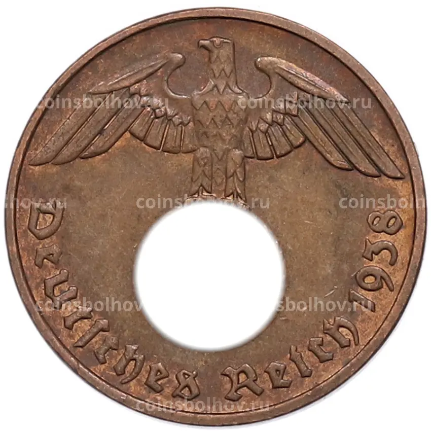 Монета 2 рейхспфеннига 1938 года E Германия