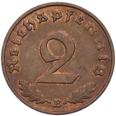 Монета 2 рейхспфеннига 1938 года E Германия (реверс)