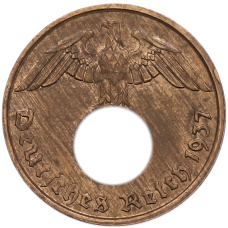 Монета 2 рейхспфеннига 1937 года D Германия (аверс)