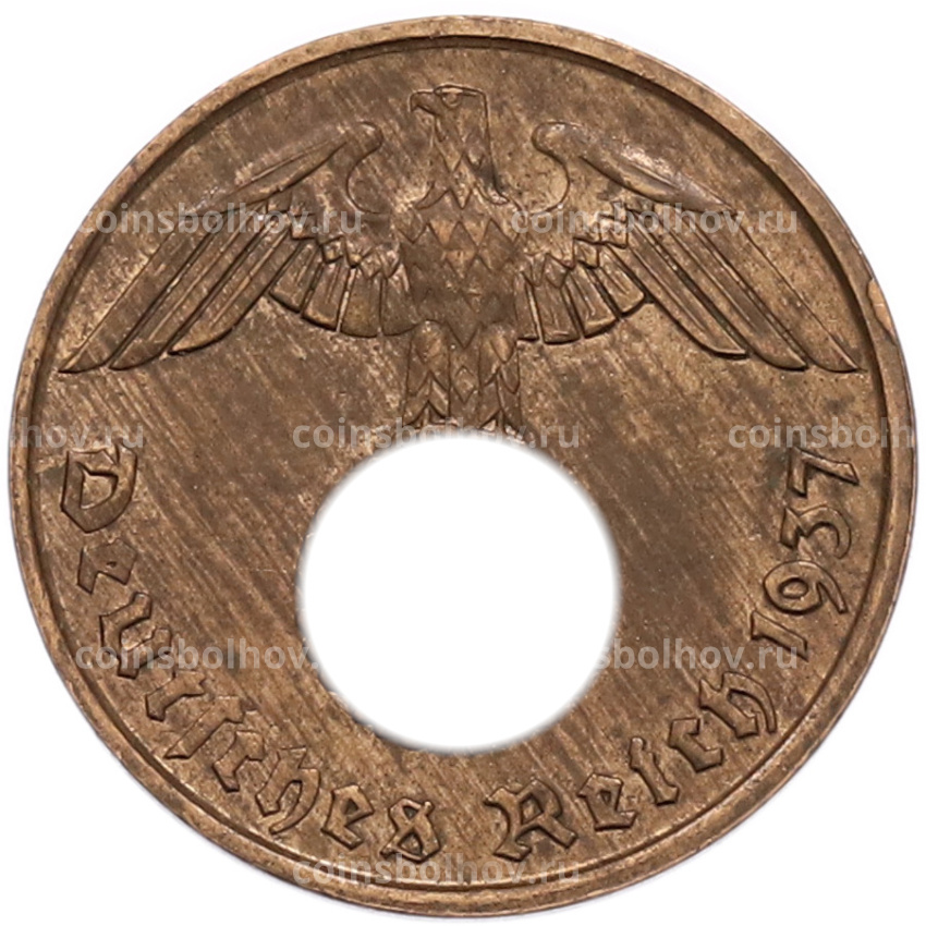 Монета 2 рейхспфеннига 1937 года D Германия