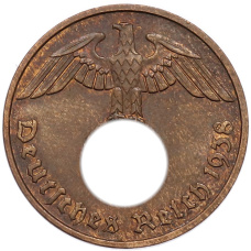 Монета 2 рейхспфеннига 1938 года F Германия (аверс)