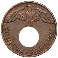 Монета 2 рейхспфеннига 1938 года D Германия (аверс)