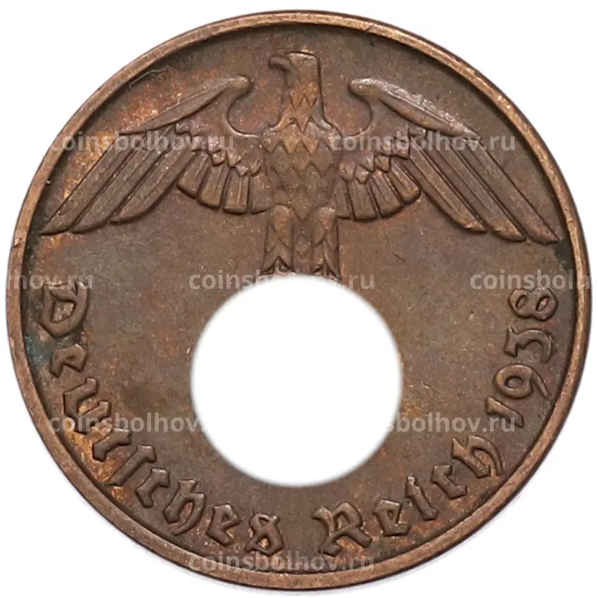 Монета 2 рейхспфеннига 1938 года D Германия