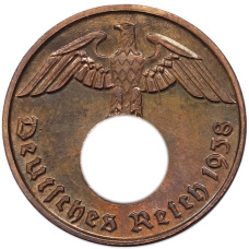 Монета 2 рейхспфеннига 1938 года J Германия (аверс)