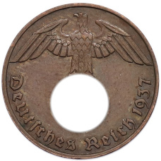 Монета 1 рейхспфенниг 1937 года E Германия (аверс)