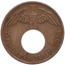 Монета 1 рейхспфенниг 1939 года G Германия (аверс)