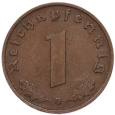 Монета 1 рейхспфенниг 1939 года G Германия (реверс)