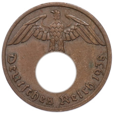 Монета 1 рейхспфенниг 1938 года A Германия (аверс)