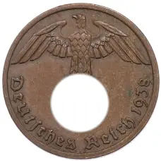 Монета 1 рейхспфенниг 1938 года A Германия (аверс)