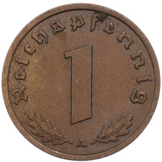 Монета 1 рейхспфенниг 1938 года A Германия (реверс)