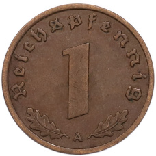 Монета 1 рейхспфенниг 1938 года A Германия (реверс)