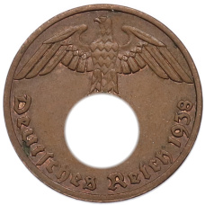 Монета 1 рейхспфенниг 1938 года A Германия (аверс)