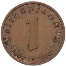 Монета 1 рейхспфенниг 1938 года A Германия (реверс)
