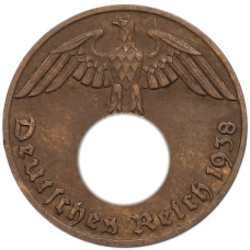 Монета 1 рейхспфенниг 1938 года J Германия (аверс)